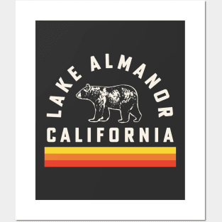 Lake Almanor California Souvenir Bear Retro Vintage Stripes Posters and Art